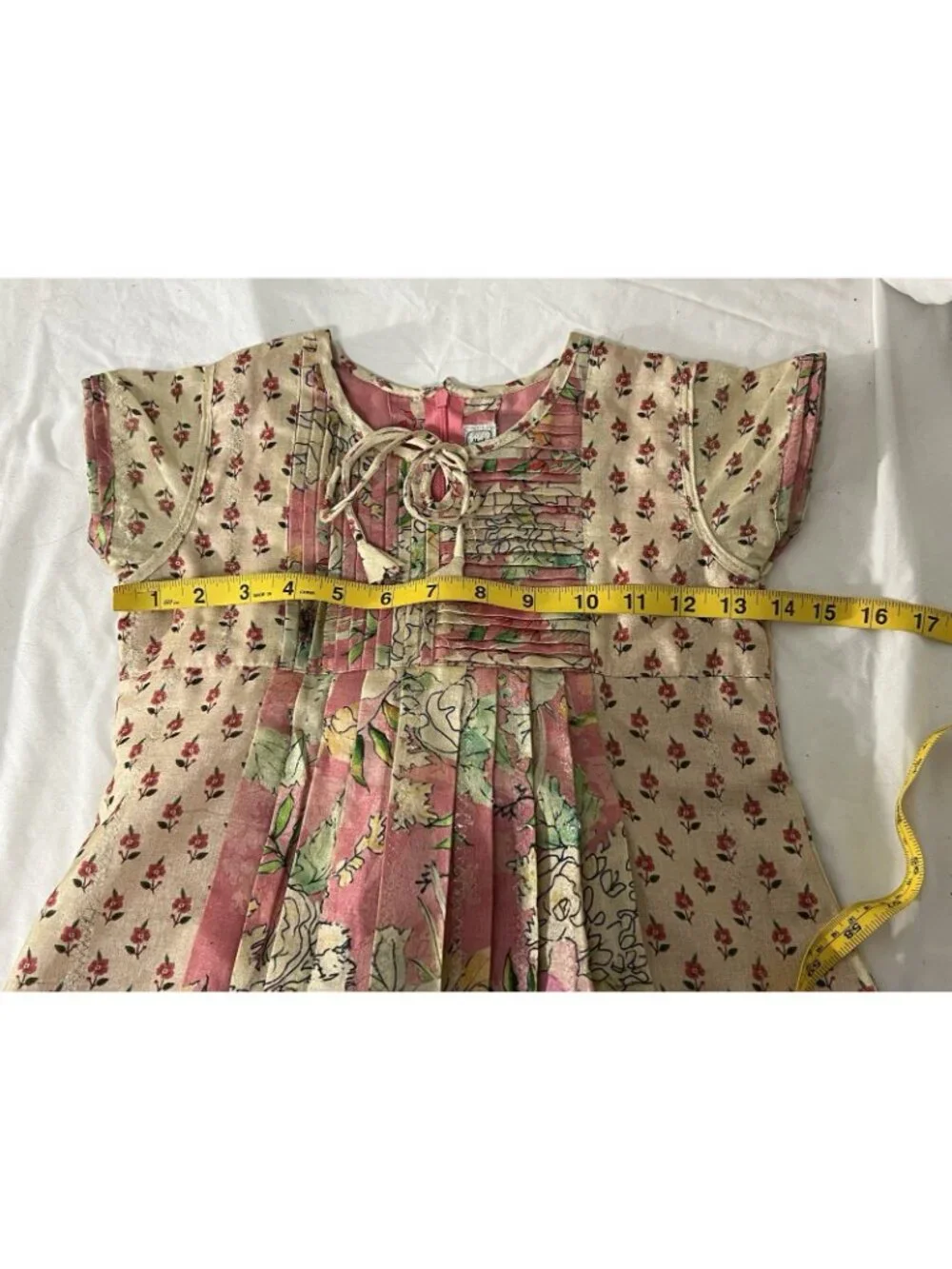 Vintage Genuine Girls Floral Dress 28” Colorful Sequins Cottagecore